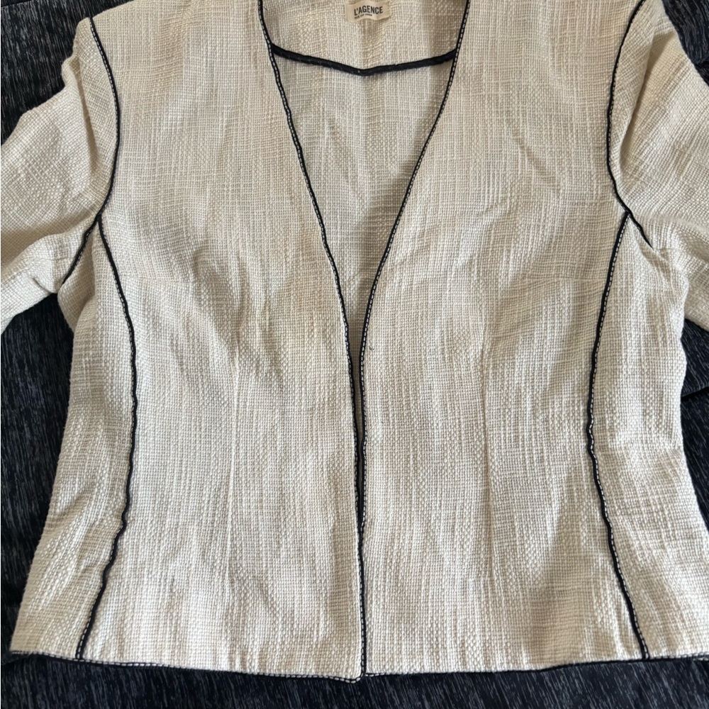 L’Agence Ivory and Black Trim Cropped Blazer - Picture 2 of 5